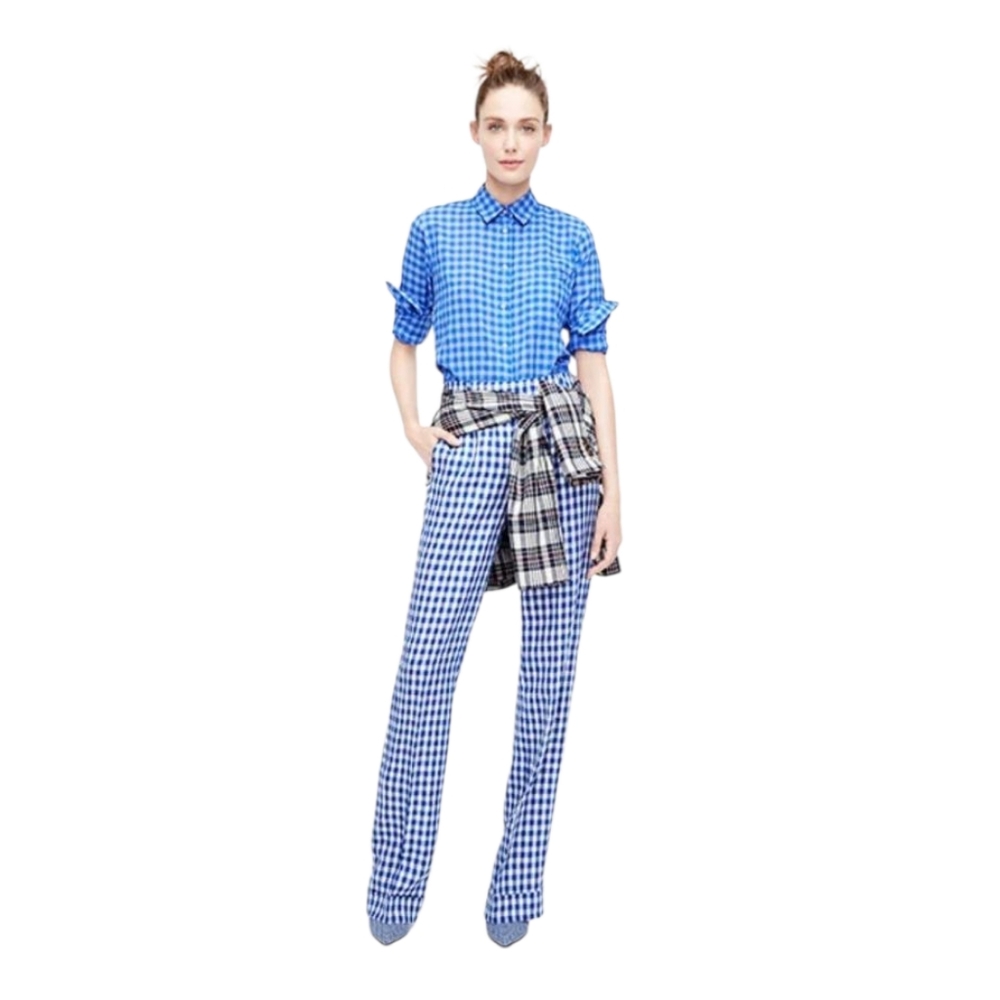 J. Crew Linen Petite Blue Gingham Pants Size 4P - Picture 1 of 11
